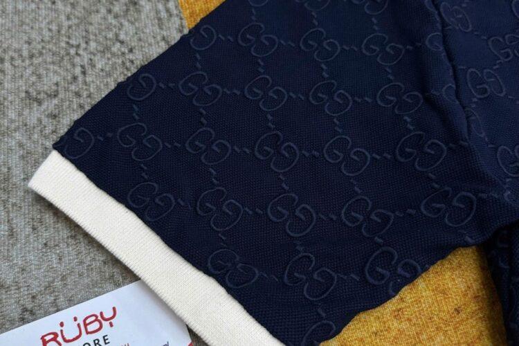 Áo Thun Gucci Cotton Piquet Polo With GG Navy Blue Màu Xanh