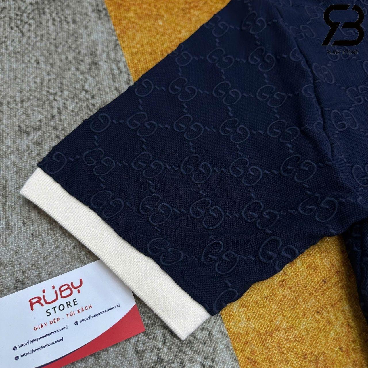 Áo Thun Gucci Cotton Piquet Polo With GG Navy Blue Màu Xanh