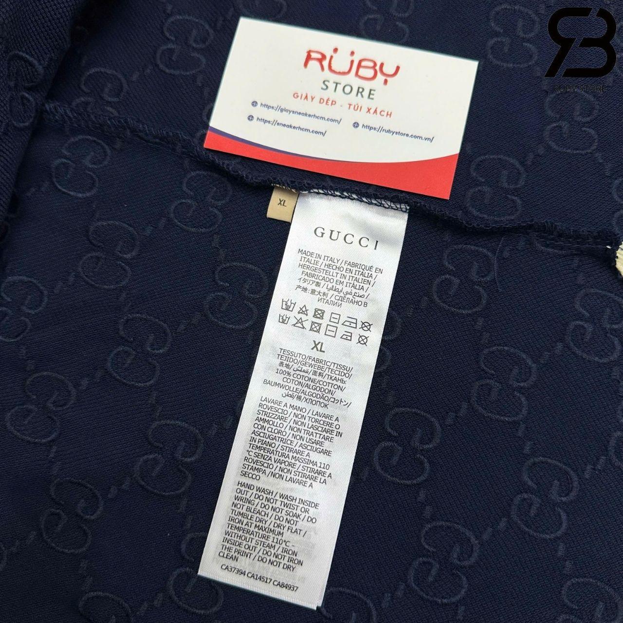Áo Thun Gucci Cotton Piquet Polo With GG Navy Blue Màu Xanh