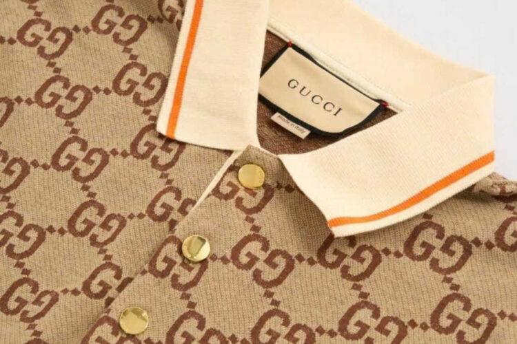 Áo Thun Gucci GG Cotton Silk Polo Shirt Beige Ebony