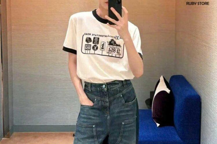 Áo Thun LV Cotton T-Shirt Crystal 1854 White Black Trắng đen
