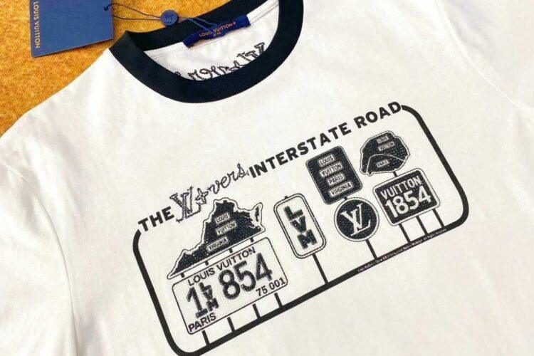 Áo Thun LV Cotton T-Shirt Crystal 1854 White Black Trắng đen