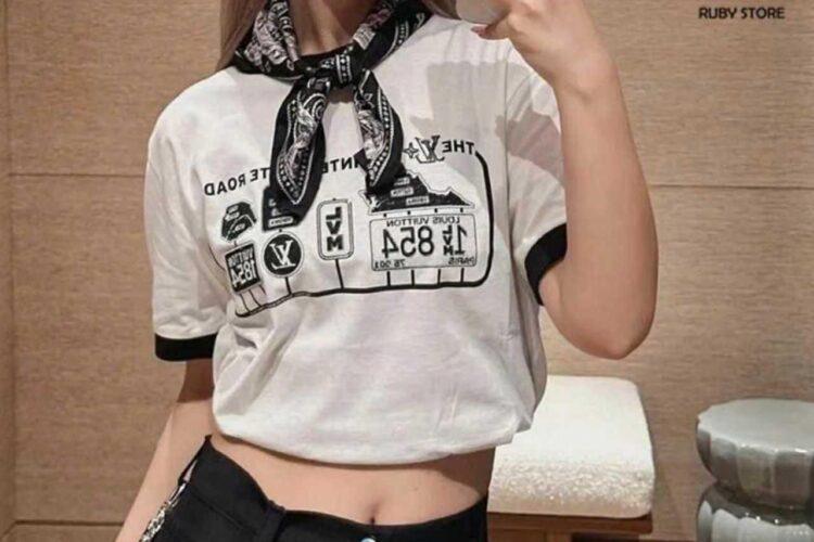 Áo Thun LV Cotton T-Shirt Crystal 1854 White Black Trắng đen