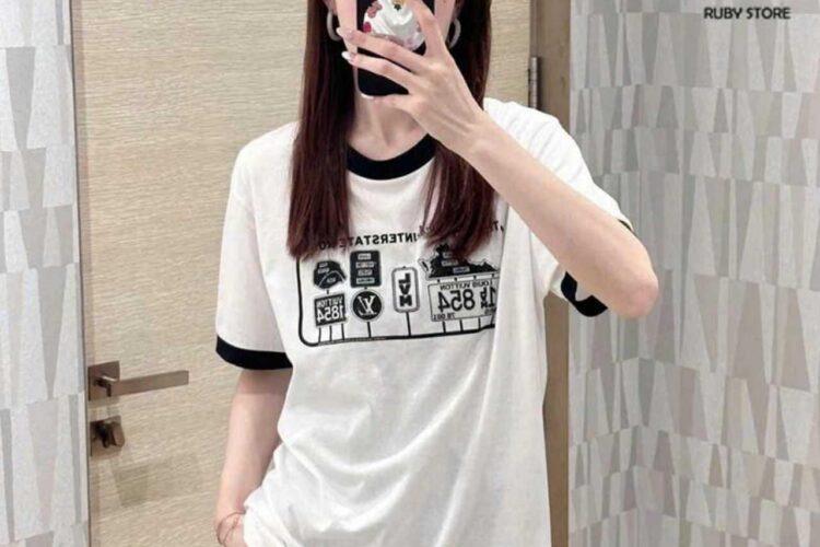 Áo Thun LV Cotton T-Shirt Crystal 1854 White Black Trắng đen