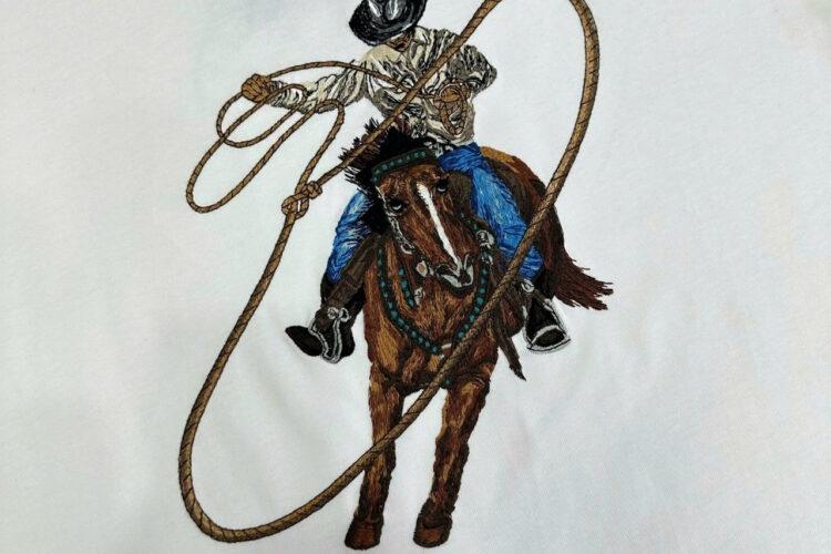 Áo Thun LV Graphic Embroidered Cowboy Cotton T-Shirt Milky White Trắng