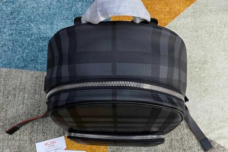 Ba Lô Burberry London Check and Leather Backpack Dark Charcoal