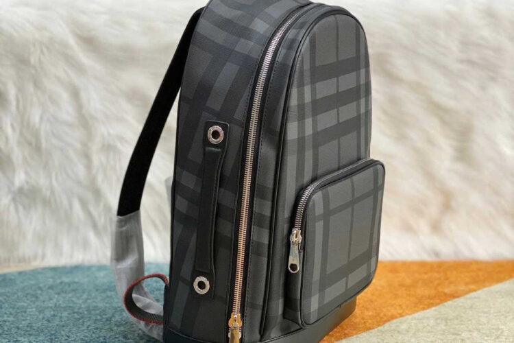 Ba Lô Burberry London Check and Leather Backpack Dark Charcoal