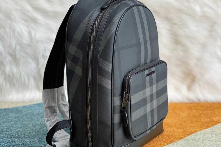 Ba Lô Burberry Rocco Backpack Charcoal Grey Check Canvas Màu đen