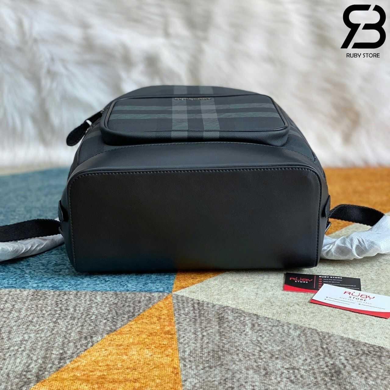 Ba Lô Burberry Rocco Backpack Charcoal Grey Check Canvas Màu đen