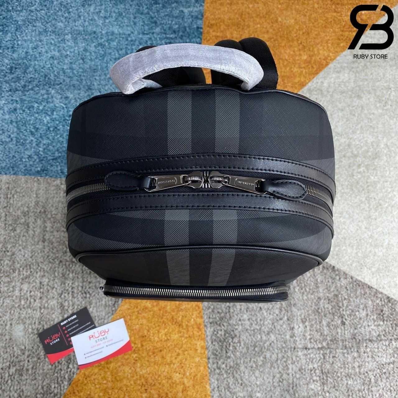 Ba Lô Burberry Rocco Backpack Charcoal Grey Check Canvas Màu đen