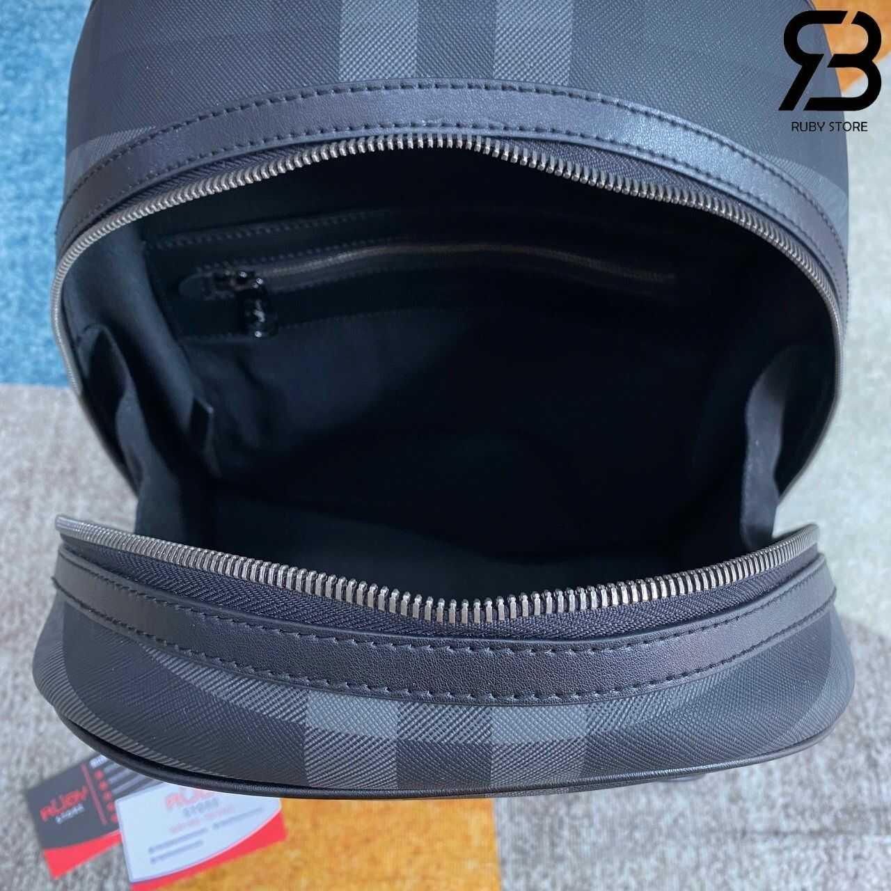 Ba Lô Burberry Rocco Backpack Charcoal Grey Check Canvas Màu đen