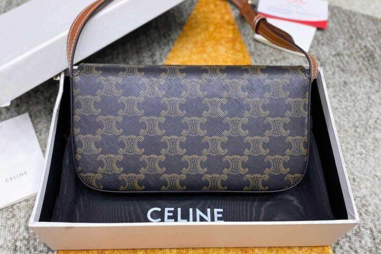 Túi Celine Triomphe Shoulder Bag Tan Canvas 20CM Nâu