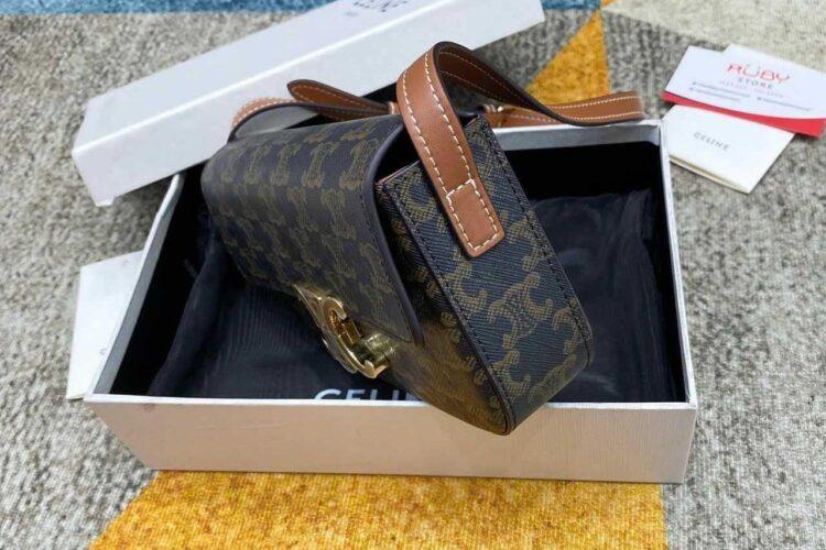 Túi Celine Triomphe Shoulder Bag Tan Canvas 20CM Nâu