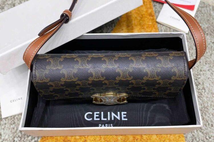 Túi Celine Triomphe Shoulder Bag Tan Canvas 20CM Nâu