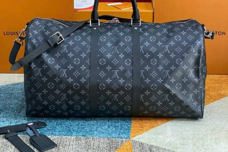 Túi LV Keepall Bandouliere 55 M40605 Monogram Eclipse Xám Đen