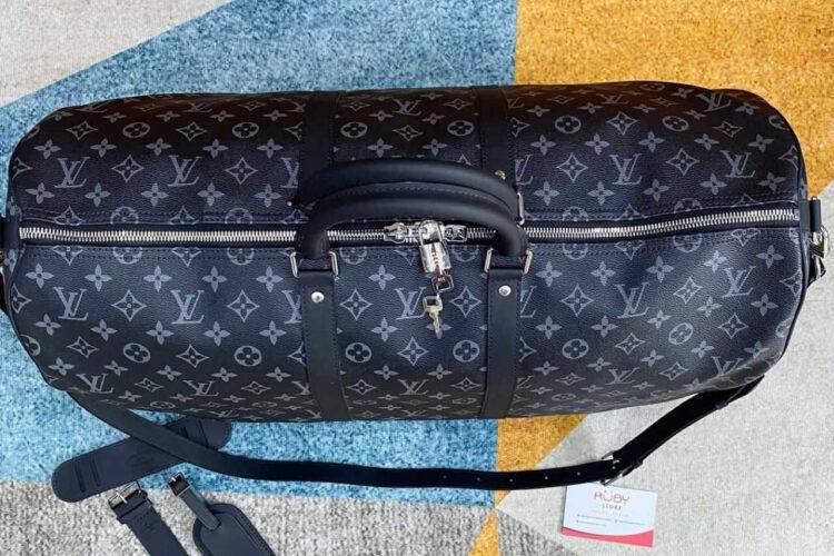 Túi LV Keepall Bandouliere 55 M40605 Monogram Eclipse Xám Đen