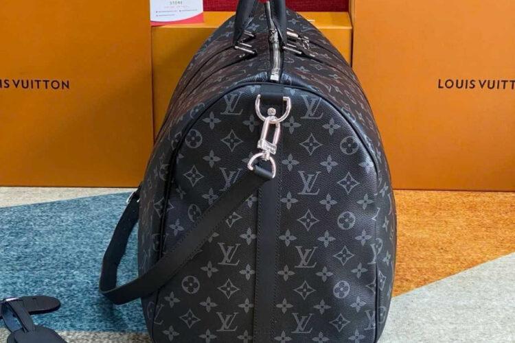 Túi LV Keepall Bandouliere 55 M40605 Monogram Eclipse Xám Đen`