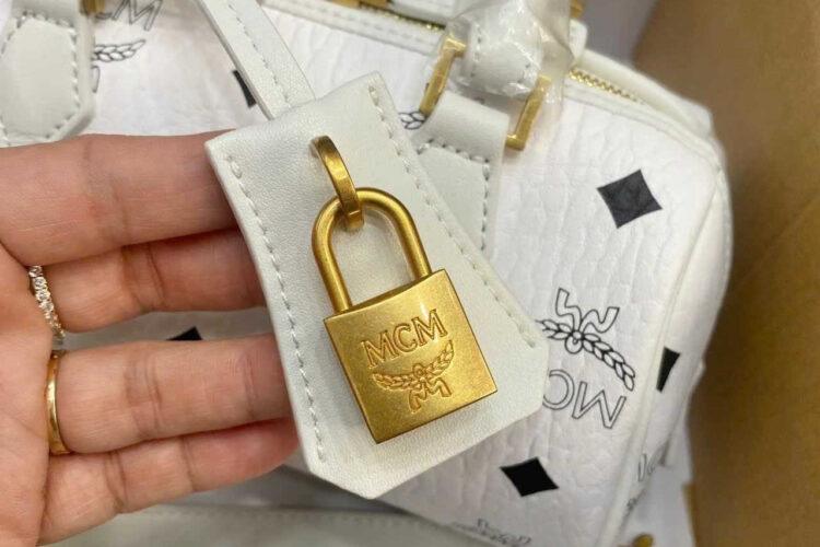 Túi MCM Mini Aren Boston Bag In Visetos White Trắng