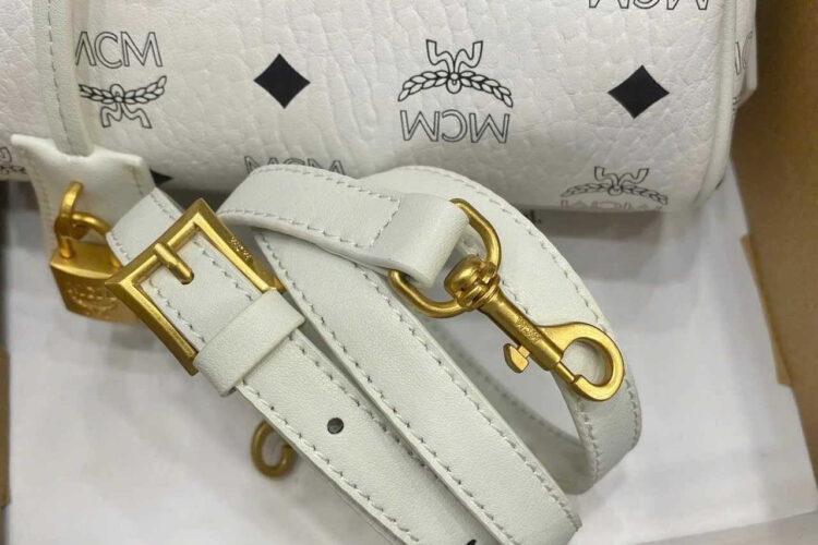 Túi MCM Mini Aren Boston Bag In Visetos White Trắng