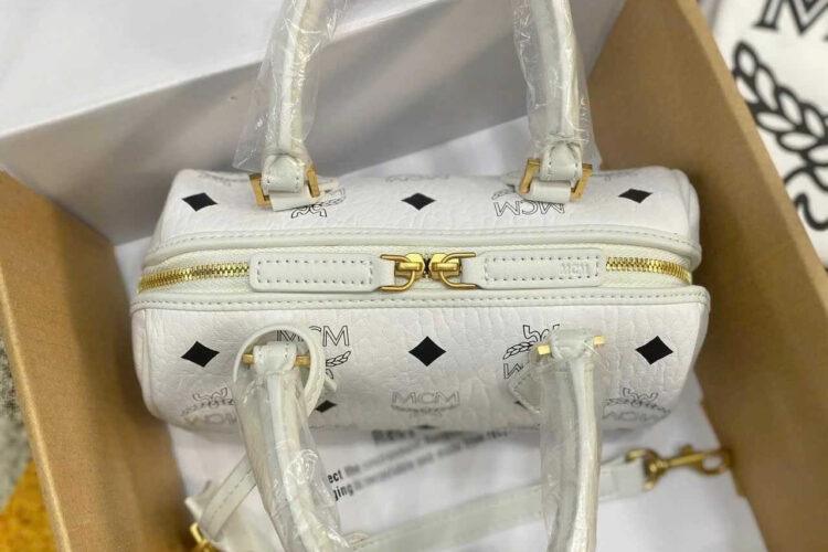 Túi MCM Mini Aren Boston Bag In Visetos White Trắng