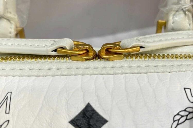 Túi MCM Mini Aren Boston Bag In Visetos White Trắng
