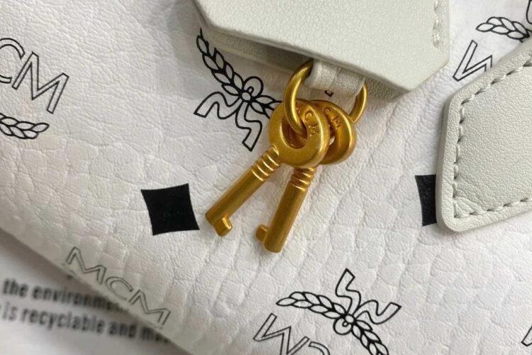 Túi MCM Mini Aren Boston Bag In Visetos White Trắng