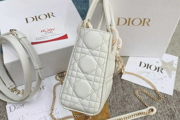 Túi Mini Lady Dior Latte Lambskin GHW Màu Kem
