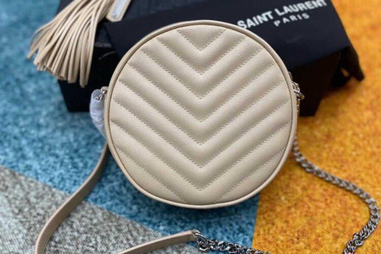 Túi YSL Round Crossbody Chain Bag Beige Caviar Hình Tròn