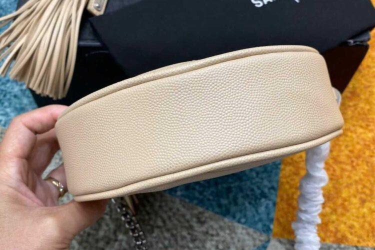 Túi YSL Round Crossbody Chain Bag Beige Caviar Hình Tròn
