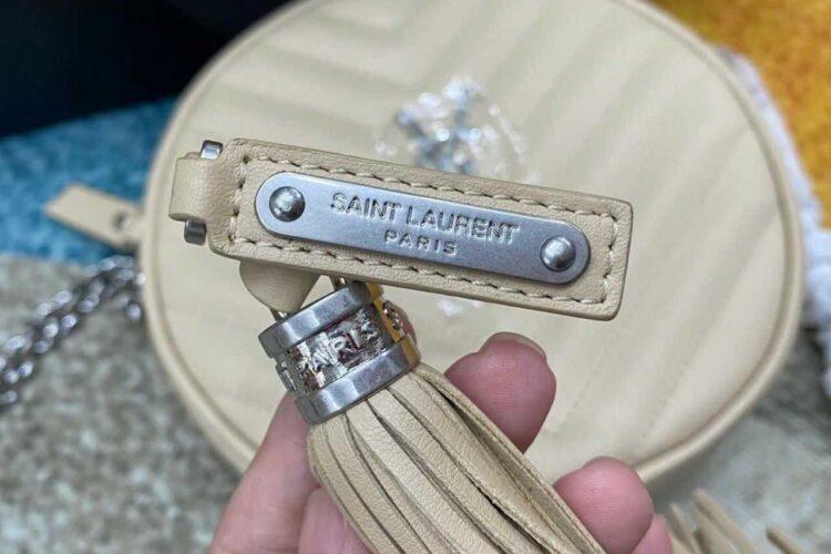 Túi YSL Round Crossbody Chain Bag Beige Caviar Hình Tròn