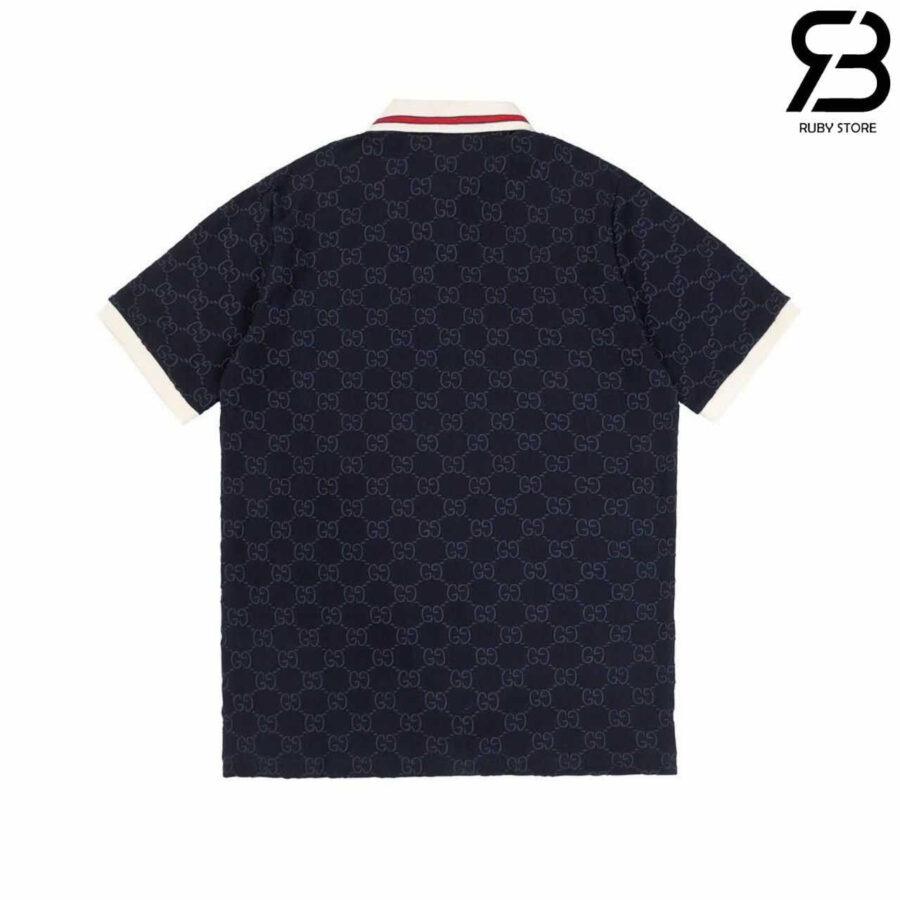 áo thun Gucci Cotton Piquet Polo With GG Navy Blue