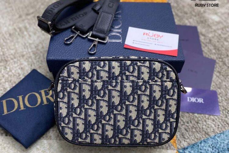 Túi Dior Mini Safari Bag With Strap Beige And Black Oblique Jacquard Siêu Cấp