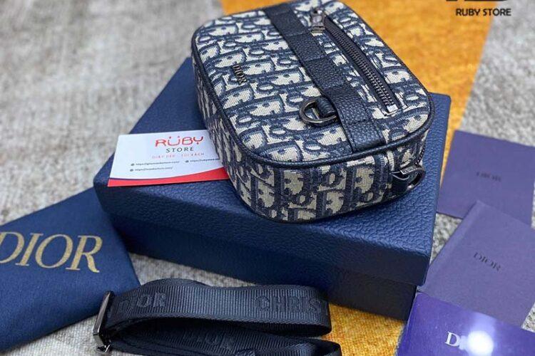 Túi Dior Mini Safari Bag With Strap Beige And Black Oblique Jacquard Siêu Cấp
