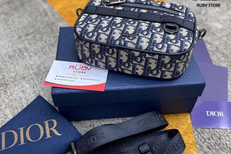 Túi Dior Mini Safari Bag With Strap Beige And Black Oblique Jacquard Siêu Cấp