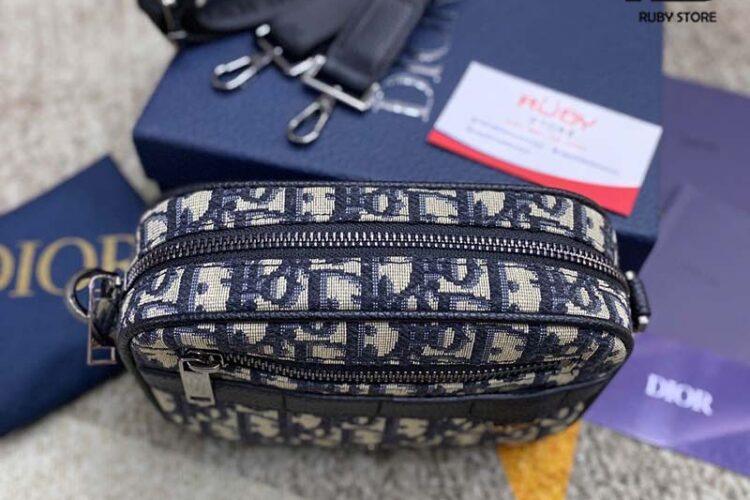 Túi Dior Mini Safari Bag With Strap Beige And Black Oblique Jacquard Siêu Cấp