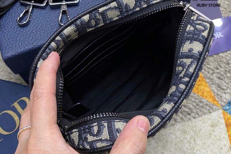 Túi Dior Mini Safari Bag With Strap Beige And Black Oblique Jacquard Siêu Cấp