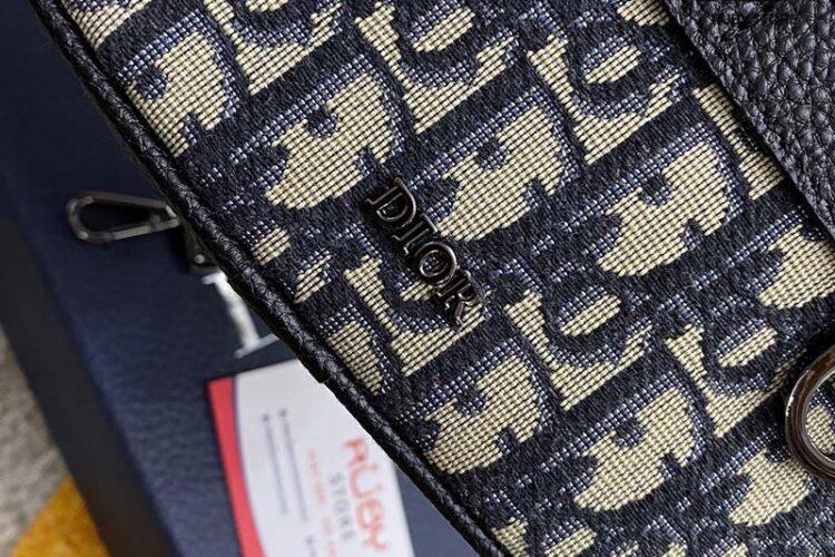 Túi Dior Mini Safari Bag With Strap Beige And Black Oblique Jacquard Siêu Cấp