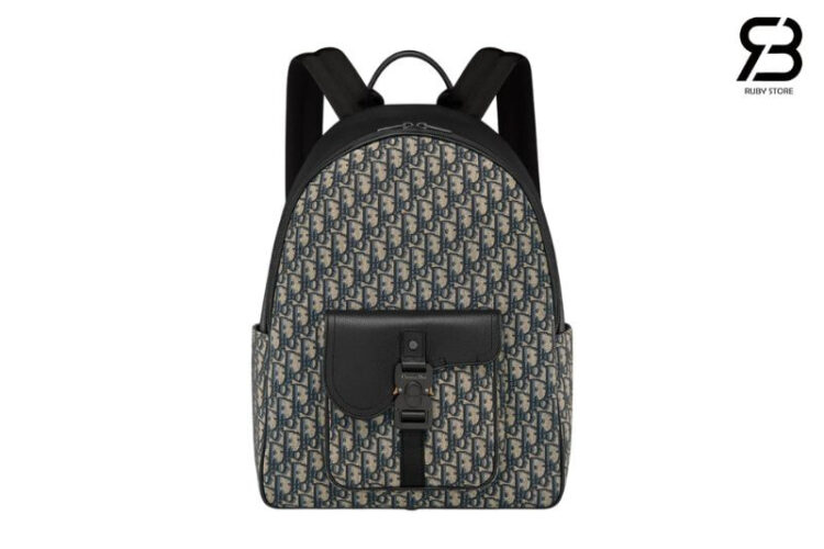 Ba Lô Dior Saddle Zip Backpack Black Beige Oblique Jacquard