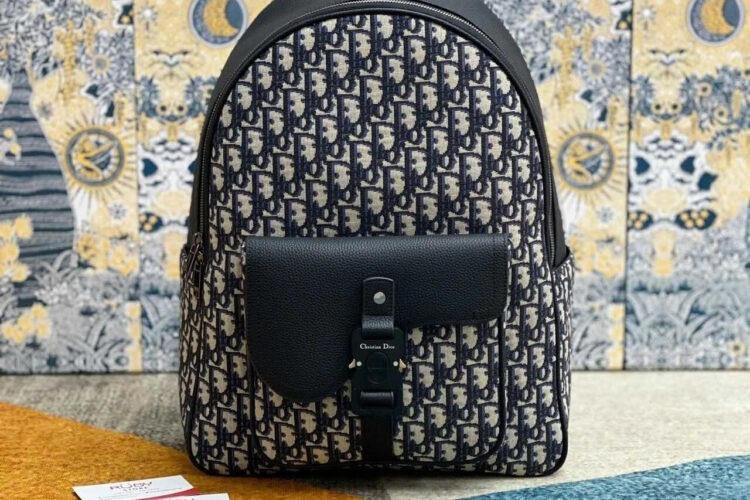 Ba Lô Dior Saddle Zip Backpack Black Beige Oblique Jacquard