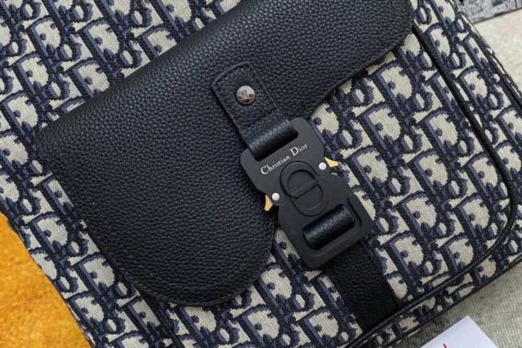 Ba Lô Dior Saddle Zip Backpack Black Beige Oblique Jacquard