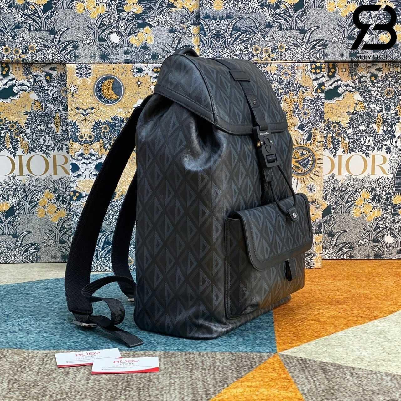 Ba Lô Small Dior Hit The Road Backpack Black Diamond Canvas Đen