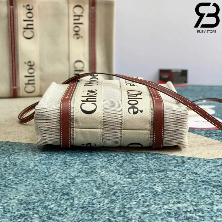 Túi Chloé Small Woody Tote Bag Màu Kem Nâu