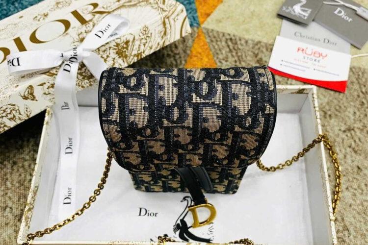 Túi Dior Vertical Saddle Pouch Blue D Oblique