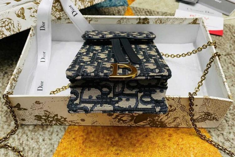 Túi Dior Vertical Saddle Pouch Blue D Oblique