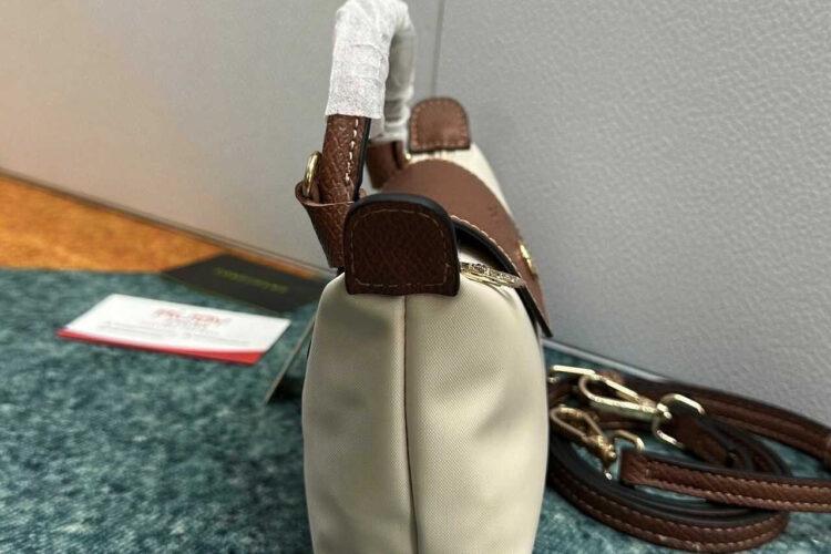 Túi Longchamp Le Pliage Xtra XS Pouch Ecru Canvas Cognac Leather Kem