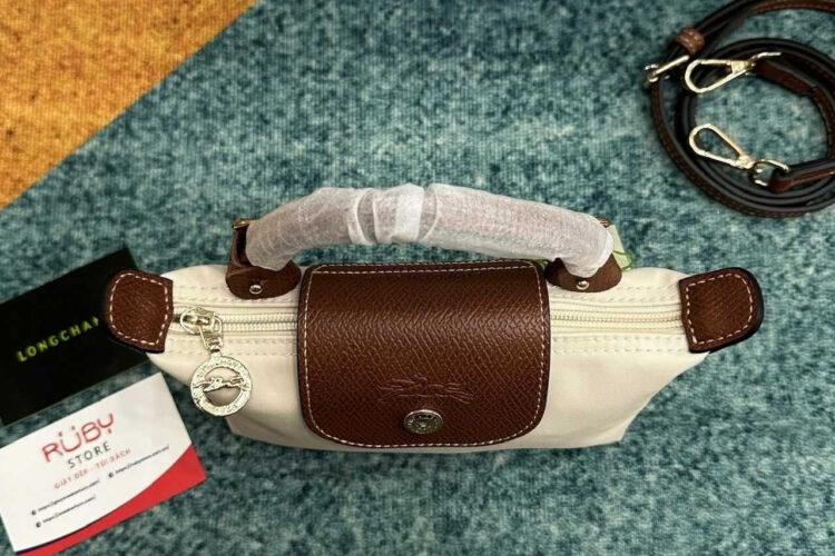 Túi Longchamp Le Pliage Xtra XS Pouch Ecru Canvas Cognac Leather Kem