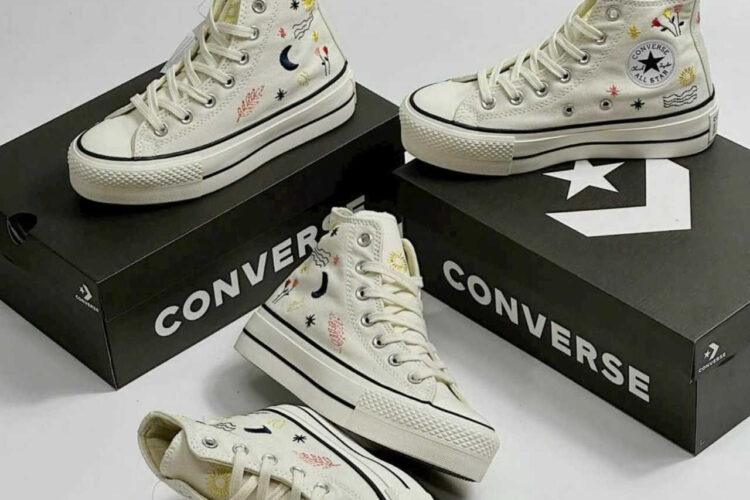 giày Converse Chuck Taylor High Top White Custom Sun Moon Embroidery