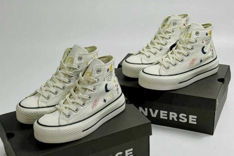 giày Converse Chuck Taylor High Top White Custom Sun Moon Embroidery
