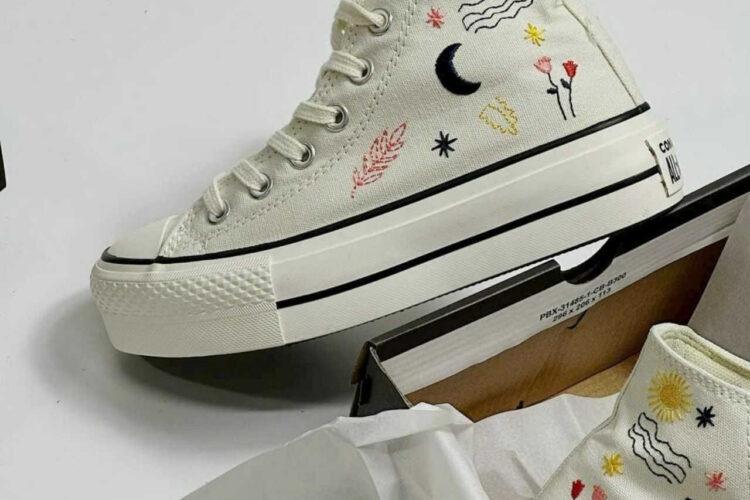 giày Converse Chuck Taylor High Top White Custom Sun Moon Embroidery