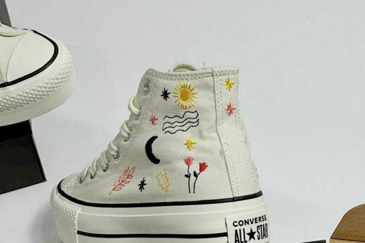 giày Converse Chuck Taylor High Top White Custom Sun Moon Embroidery